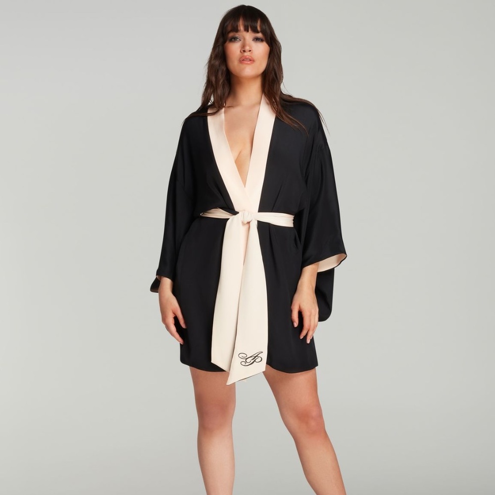 Agent Provocateur black crepe silk Kiki Kimono S
